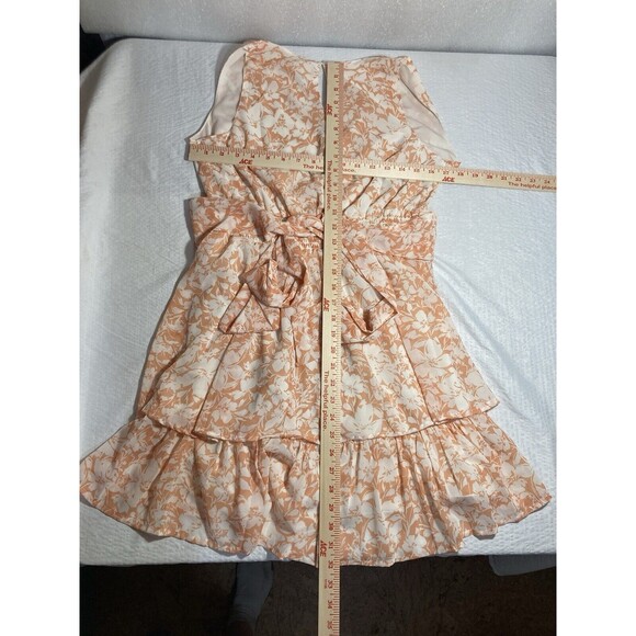 Japna Womens Sleeveless Dress Size Medium Coral Peach Color Lined Ruffled V Neck - Picture 3 of 7